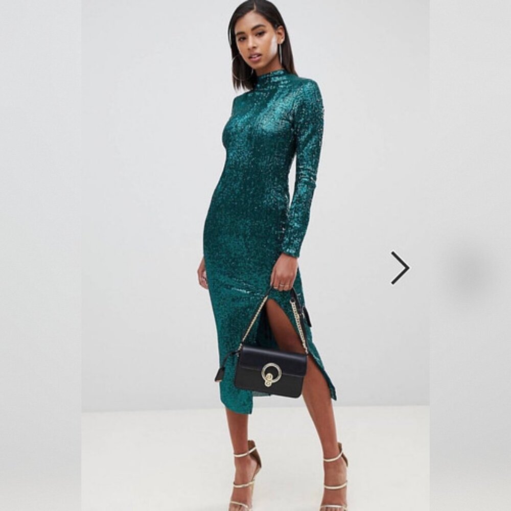 Club L High Neck All Over Sequin Open Back Midi Dress